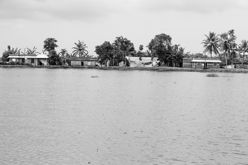 A rural settlement on the bank of Vembanad Lake in Alappuzha district, Kerala
